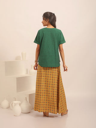 Forest Green Pure Andhra Cotton Hand-Embroidered Top