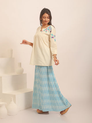 Off-White Pure Andhra Cotton Hand-Embroidered Top