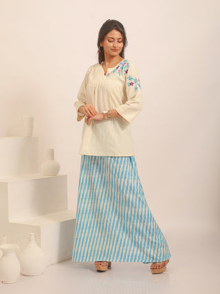 Off-White Pure Andhra Cotton Hand-Embroidered Top