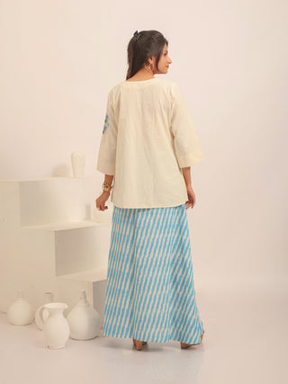 Off-White Pure Andhra Cotton Hand-Embroidered Top