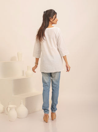 White Pure Andhra Cotton Hand-Painted Top