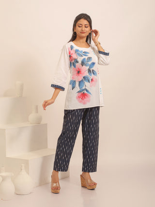 White Pure Andhra Cotton Hand-Painted Top