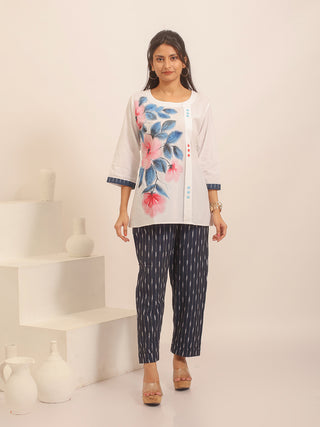White Pure Andhra Cotton Hand-Painted Top