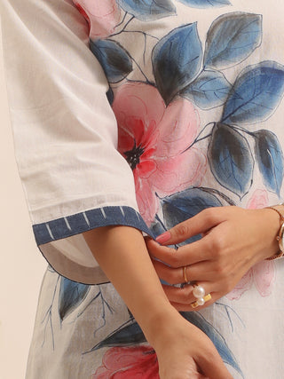 White Pure Andhra Cotton Hand-Painted Top