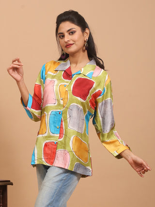 Multicolour Hand-Painted Murshidabad Silk Shirt