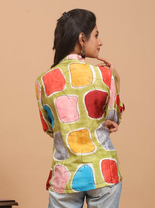 Multicolour Hand-Painted Murshidabad Silk Shirt