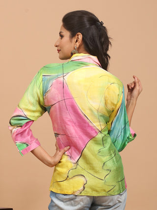 Multicolour Elegant Hand-Painted Murshidabad Silk Shirt