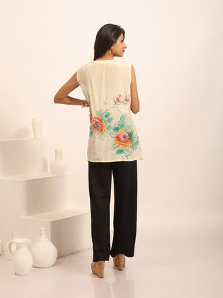 Light Beige Crepe Silk Hand-Painted Top
