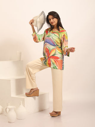 Multicolour Vibrant Crepe Silk Hand-Painted Top