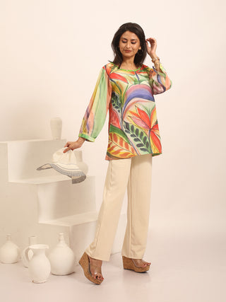 Multicolour Vibrant Crepe Silk Hand-Painted Top