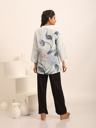 Light Blue Crepe Silk Hand-Painted Top