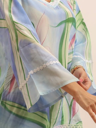 Sky Blue Crepe Silk Hand-Painted Top