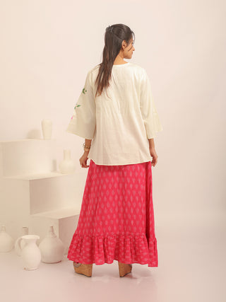 Ivory Cotton Silk Hand-Painted Top with Collar