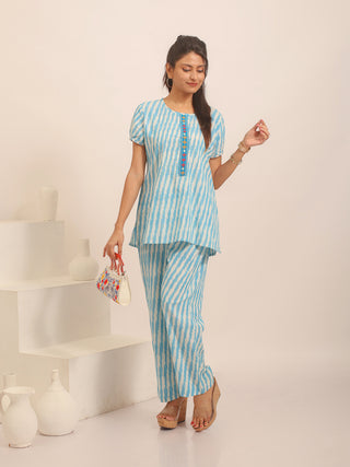 Sky Blue Ikkat Cotton Top