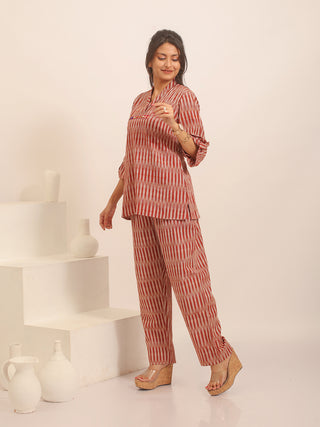 Rust & Beige Ikkat Cotton Top