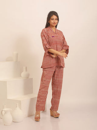 Rust & Beige Ikkat Cotton Top