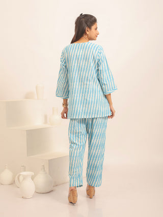 Sky Blue & White Ikkat Cotton Top