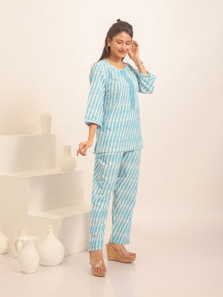 Sky Blue & White Ikkat Cotton Top