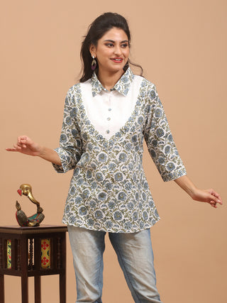 Pure Sanganeri Cotton Top with a Hakoba Yoke