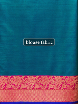 Pure Katan Silk Banarasi Handloom Saree – Dual-Tone Peacock Green with Rani Pink Zari Border