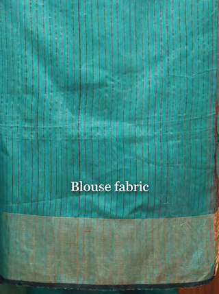 Teal Blue Pure Bengal Matka Silk Saree with Jamdani Muslin Pallu