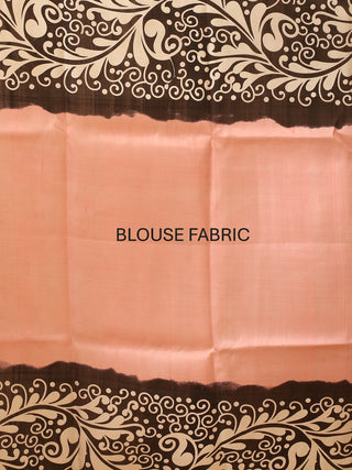 Peach and Black Pure Murshidabad Silk Saree with Batik Print