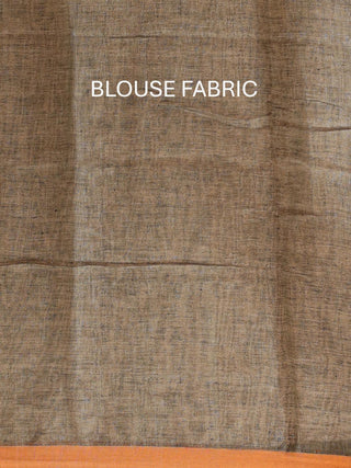 Grey Linen by Cotton Handloom Saree With A Copper Zari Border