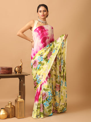 Purple Colour Trendy Chinnon Saree With Hand Painting And Shibori