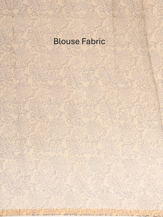 Beige & Navy Blue Cotton Kota Doria Bagru Print Saree with Zari Border