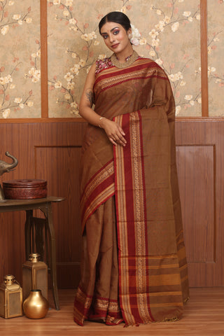 Earth Brown Chettinad Cotton Saree