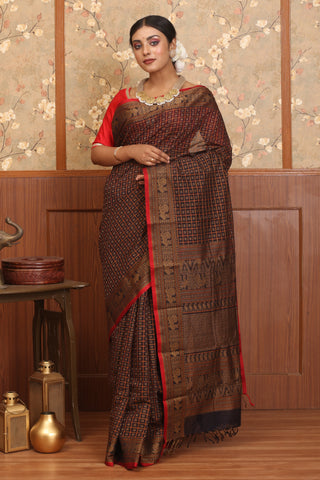 Dark Midnight Blue Chettinad Pure Cotton Handloom Saree