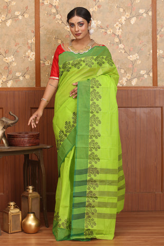 Parrot Green Chettinad Cotton Saree