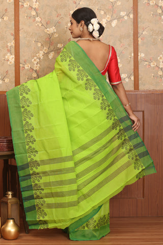 Parrot Green Chettinad Cotton Saree