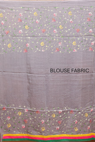 Yellow, Pink & Grey Graceful Chinnon Silk Saree with Hand Embroidery