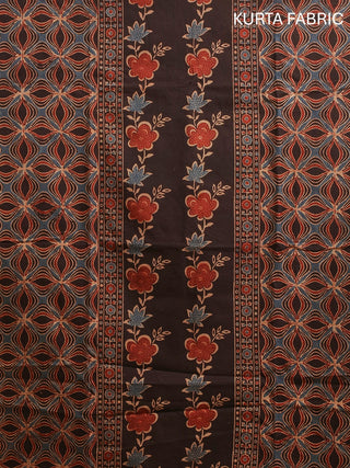 Black Three Piece Pure Cambric Cotton Ajrakh Dress Material Featuring A Panel Design