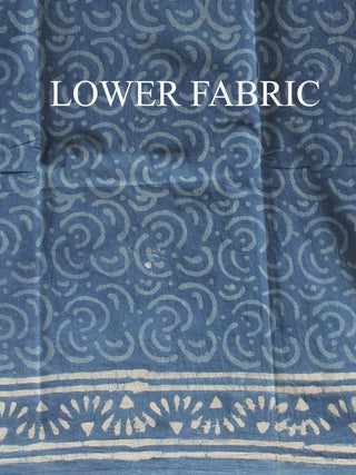 Indigo Blue Printed Chanderi Silk Dress Material with Dabu Print