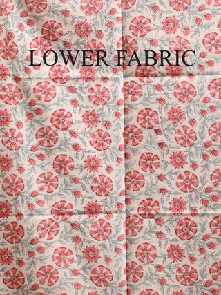 Aqua Blue and Peach-Red Floral Sanganeri Cotton Dress Material with Mul Cotton Dupatta