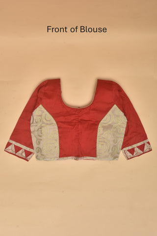 White And Red Silk Tangail Saree with Red Koriyal Border